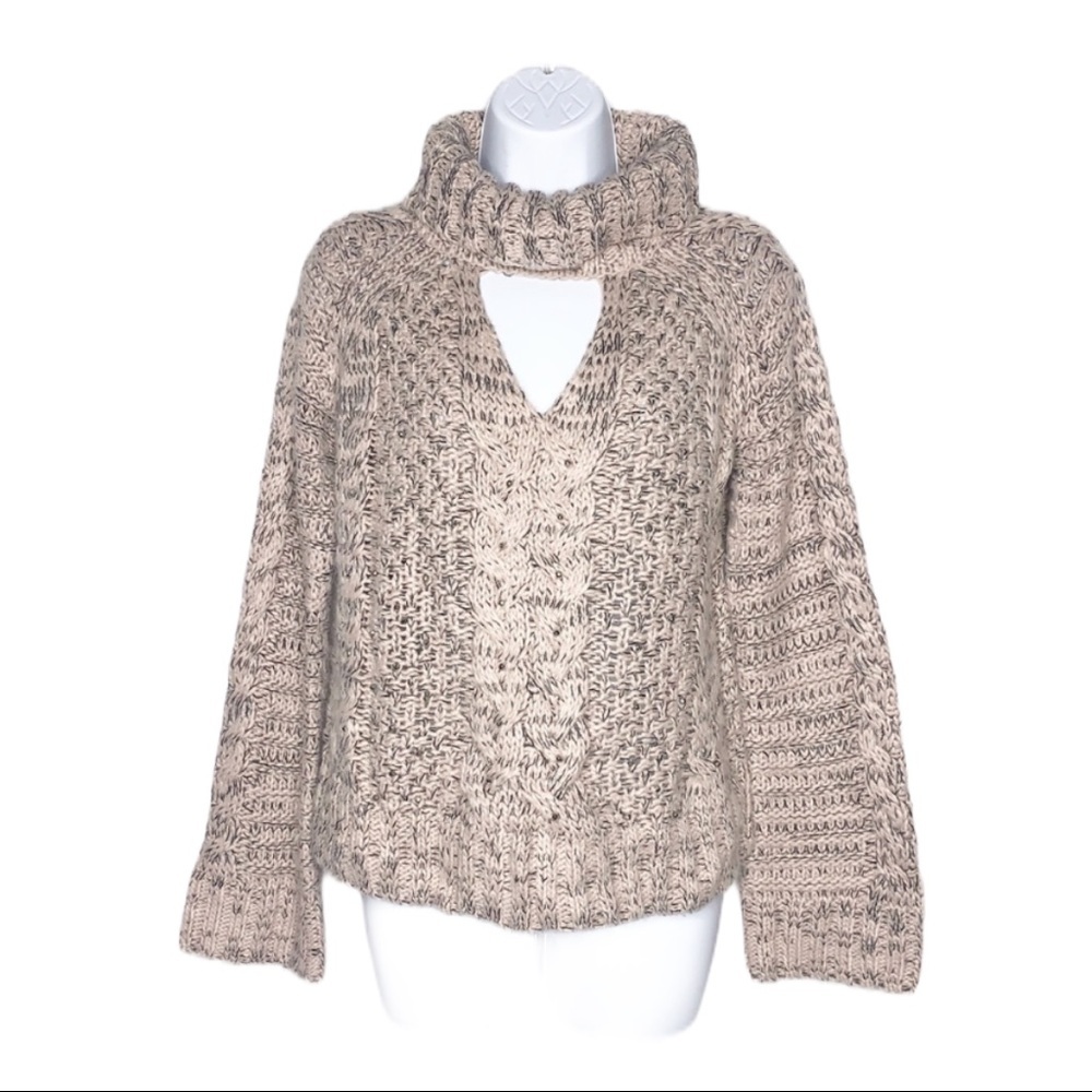 JENNIFER LOPEZ Cutout Cable Turtleneck Sweater S - Picture 2 of 9